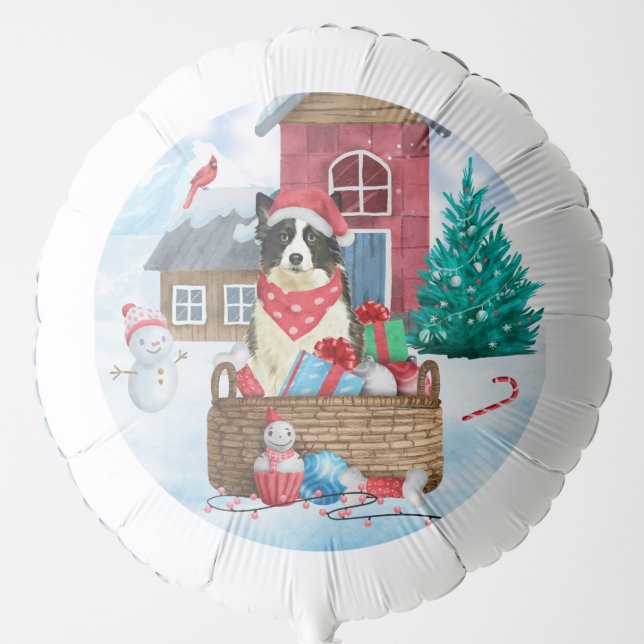 Border Collie Dog In snow Christmas Dog House Balloon (Front)