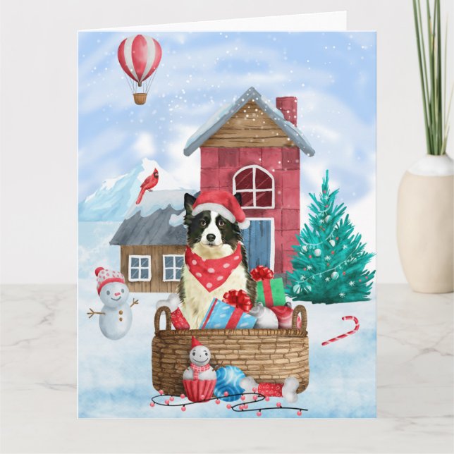 Border Collie Dog In snow Christmas Dog House Card (Front)