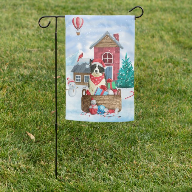Border Collie Dog In snow Christmas Dog House Garden Flag (In SItu)