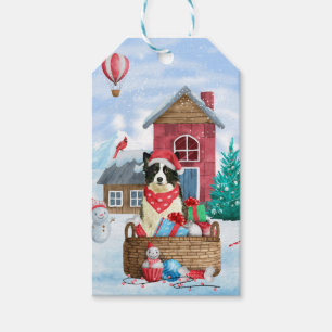 Border Collie Dog In snow Christmas Dog House Gift Tags