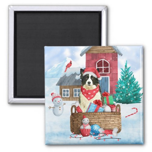 Border Collie Dog In snow Christmas Dog House Magnet