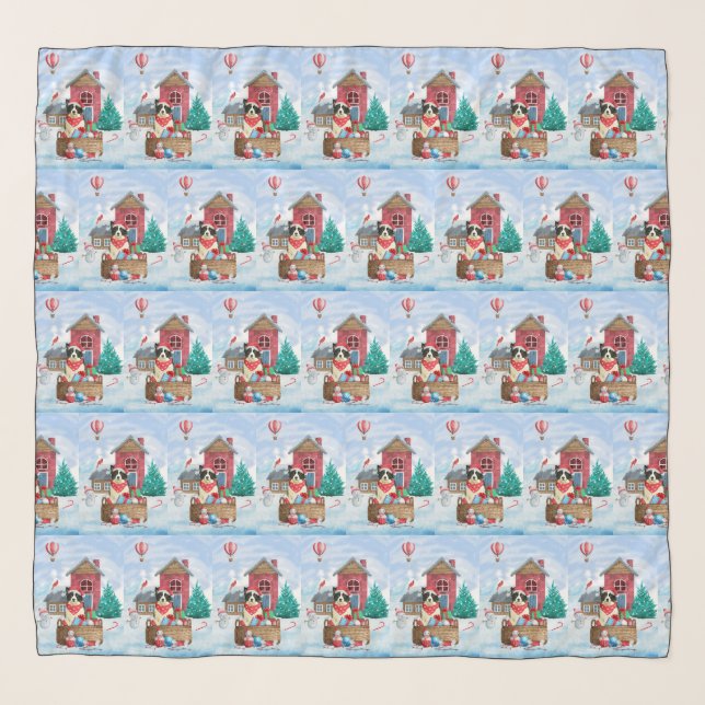 Border Collie Dog In snow Christmas Dog House  Scarf (Front)