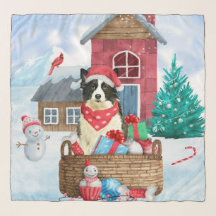 Border Collie Dog In snow Christmas Dog House Scarf