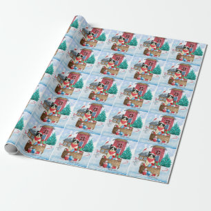 Border Collie Dog In snow Christmas Dog House Wrapping Paper