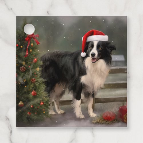 Border Collie Dog in Snow Christmas Favor Tags