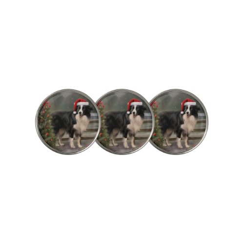 Border Collie Dog in Snow Christmas Golf Ball Marker