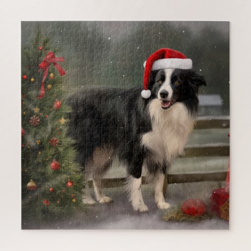 Border Collie Dog in Snow Christmas Jigsaw Puzzle