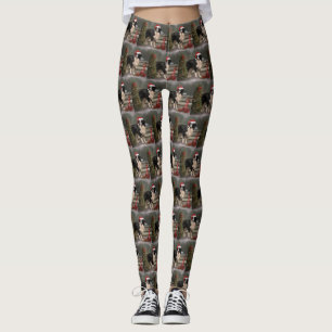 Border Collie Dog in Snow Christmas Leggings