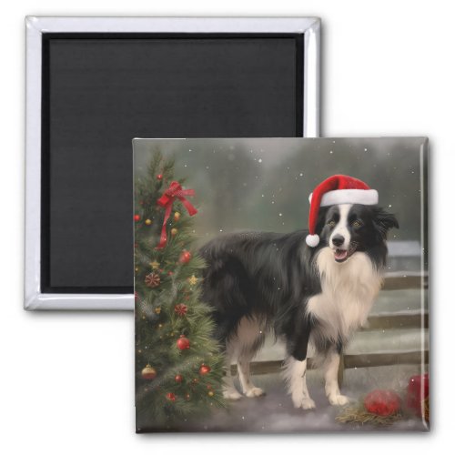 Border Collie Dog in Snow Christmas Magnet