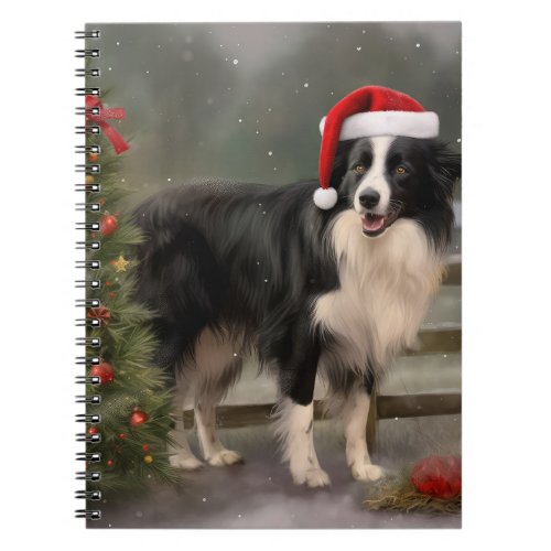 Border Collie Dog in Snow Christmas Notebook