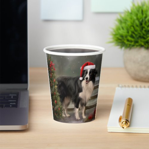 Border Collie Dog in Snow Christmas Paper Cups