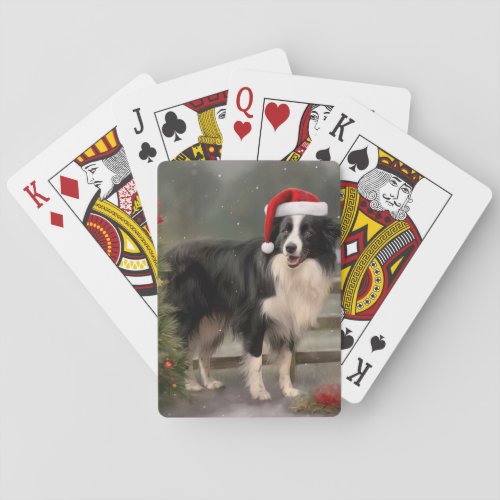 Border Collie Dog in Snow Christmas Playing Cards