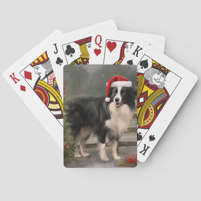 Border Collie Dog in Snow Christmas Poker Cards (Back)