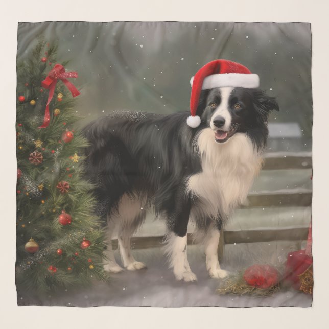 Border Collie Dog in Snow Christmas Scarf (Front)
