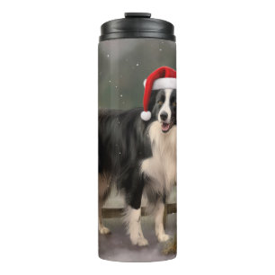 Border Collie Dog in Snow Christmas Thermal Tumbler