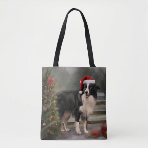 Border Collie Dog in Snow Christmas Tote Bag