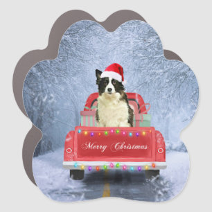 Border Collie Dog in Snow sitting in Christmas Car Magnet