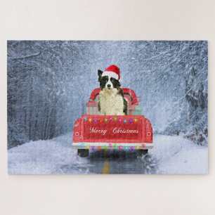 Border Collie Dog in Snow sitting in Christmas Jigsaw Puzzle