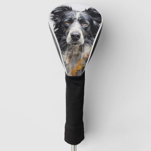 Border Collie dog in the wind 003 - Yacobsen Deros Golf Head Cover (Front)