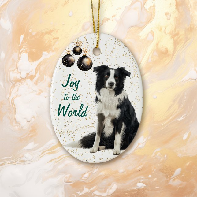 Border Collie Dog Joy to the World Christmas Ceramic Ornament (Creator Uploaded)