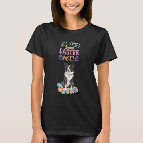 Border Collie Dog kisses Easter Wishes T_Shirt
