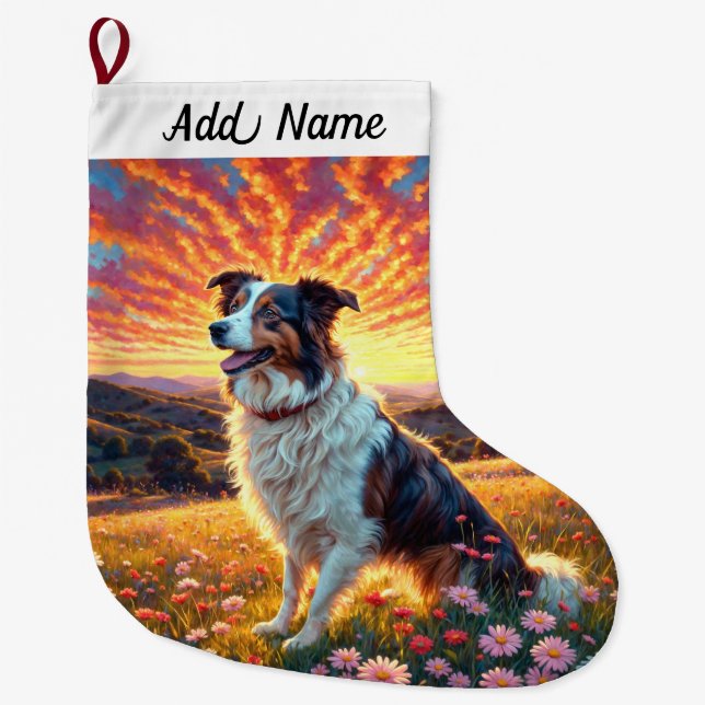 Border Collie Dog Large Christmas Stocking (Front)