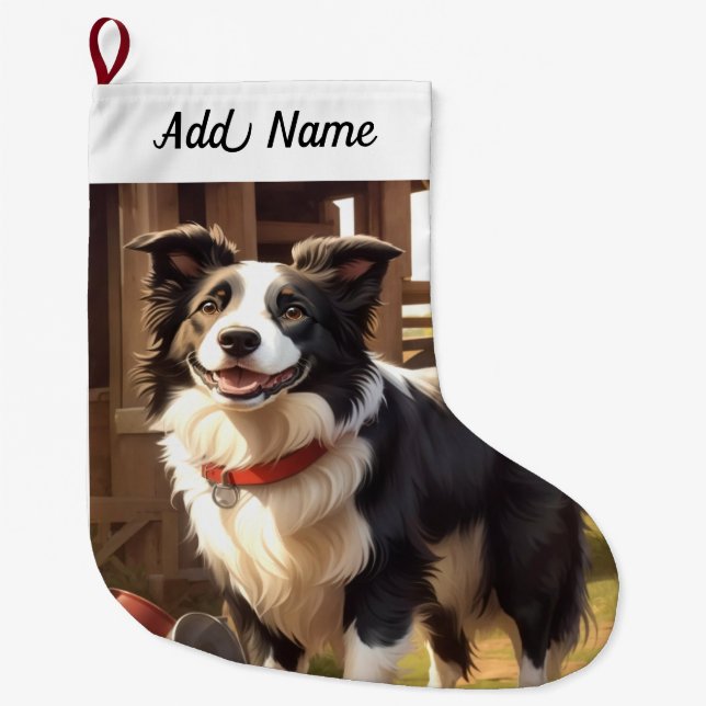 Border Collie Dog Large Christmas Stocking (Front)