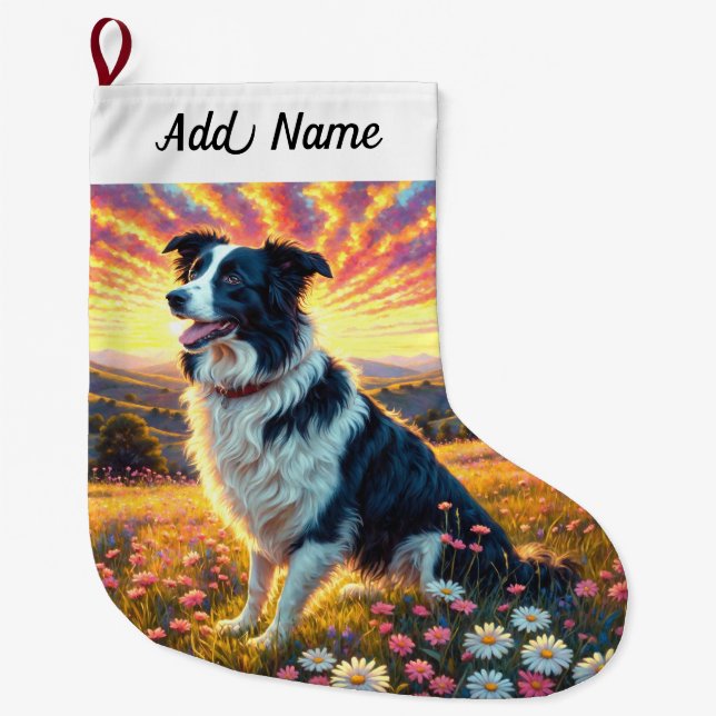 Border Collie Dog Large Christmas Stocking (Front)