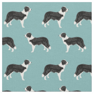 Border Collie dog light blue Fabric