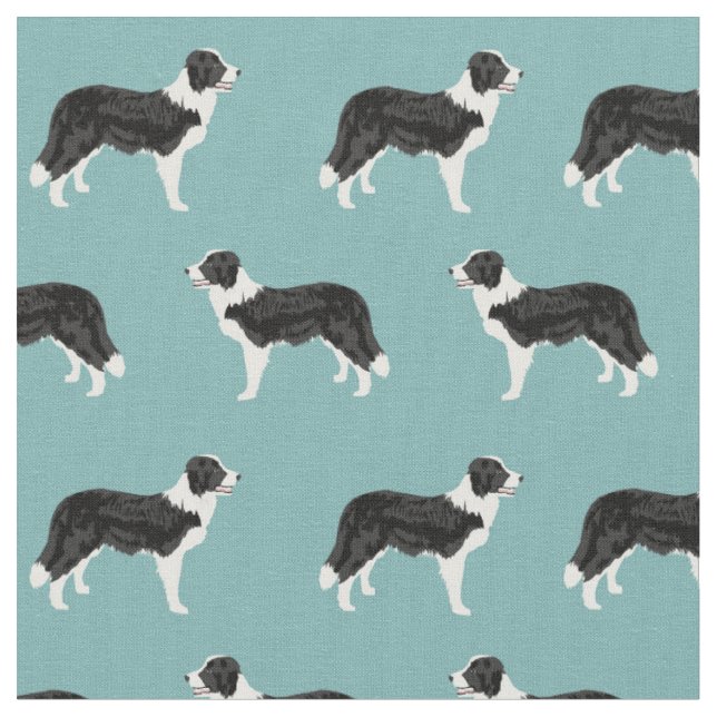 Border Collie dog light blue Fabric (Close Up)