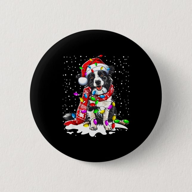 Border Collie Dog Lighting Xmas Santa Hat Christma Button (Front)