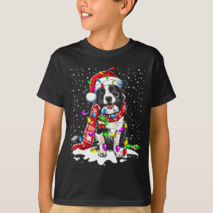 Border Collie Dog Lighting Xmas Santa Hat Christma T-Shirt