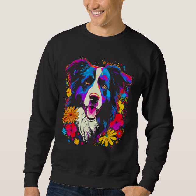 Border Collie Dog Love Flowers Sweatshirt (Front)