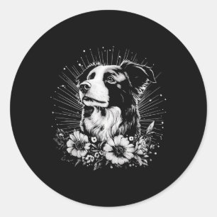 Border Collie Dog Lover Retro Style Tattoo Classic Round Sticker