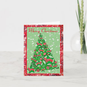 Border Collie Dog Merry Christmas Tree w/ Stars Card