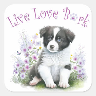 Border Collie Dog Mom Floral Square Sticker