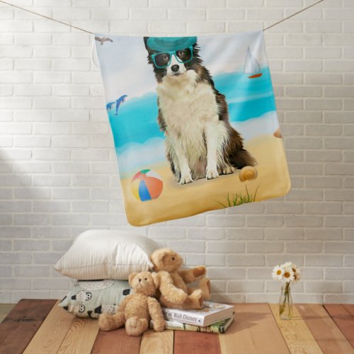 Border Collie Dog on Beach Baby Blanket
