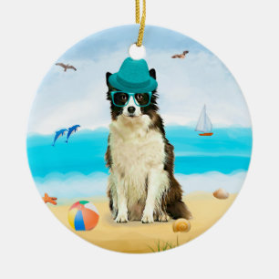 Border Collie Dog on Beach Ceramic Ornament