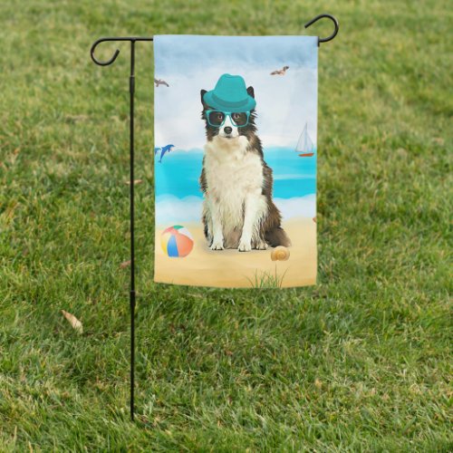 Border Collie Dog on Beach  Garden Flag
