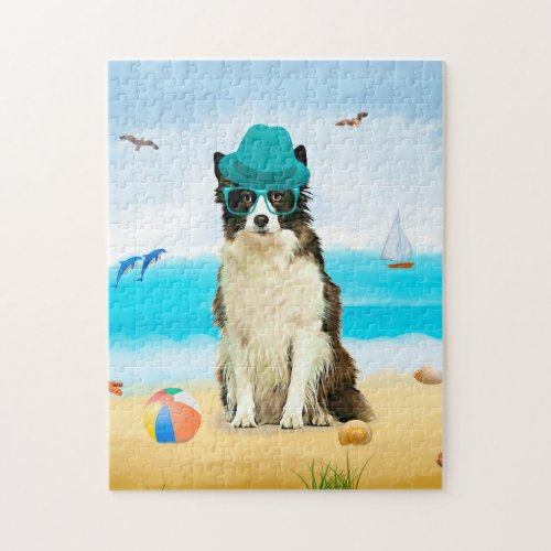 Border Collie Dog on Beach Jigsaw Puzzle