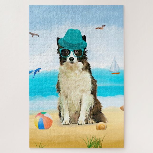 Border Collie Dog on Beach Jigsaw Puzzle (Vertical)
