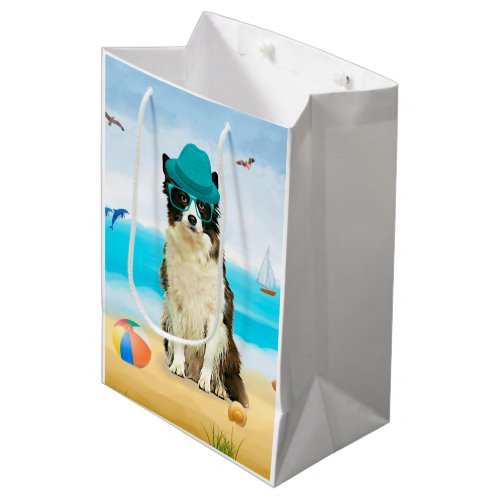 Border Collie Dog on Beach Medium Gift Bag