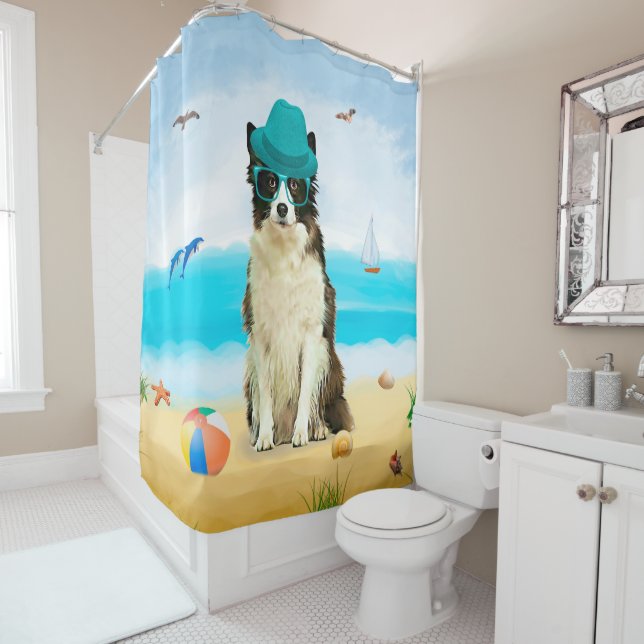 Border Collie Dog on Beach Shower Curtain (In Situ)