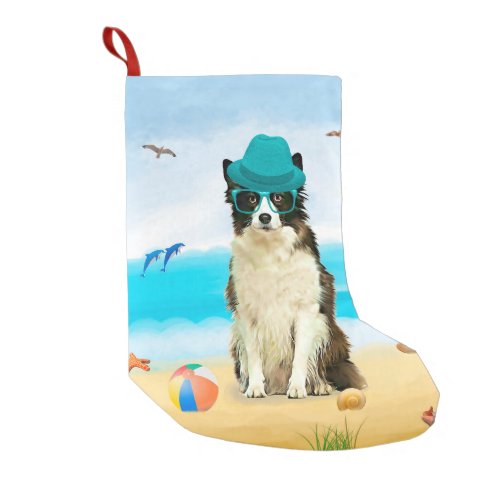 Border Collie Dog on Beach Small Christmas Stocking