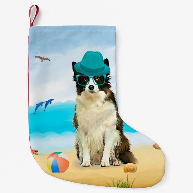 Border Collie Dog on Beach Small Christmas Stocking (Front)