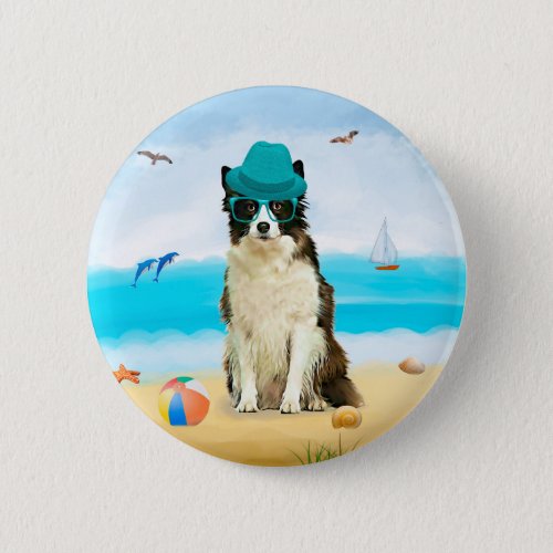 Border Collie Dog on Beach Throw Pillow Button