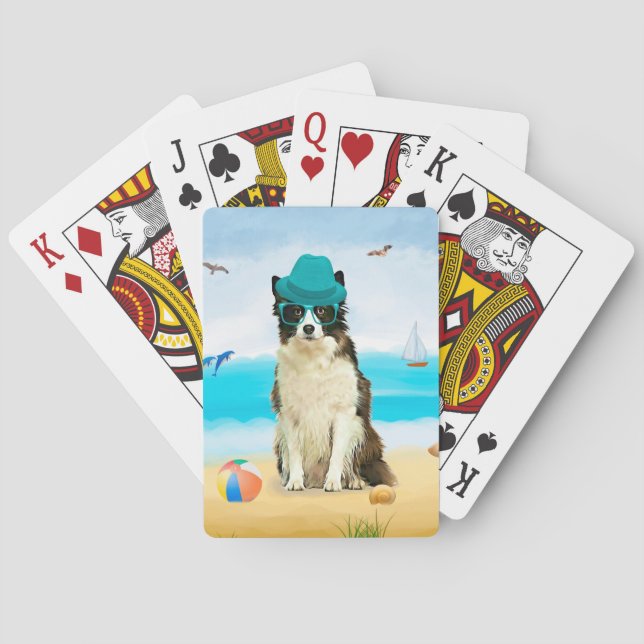 Border Collie Dog on Beach  Throw Pillow Poker Cards (Back)