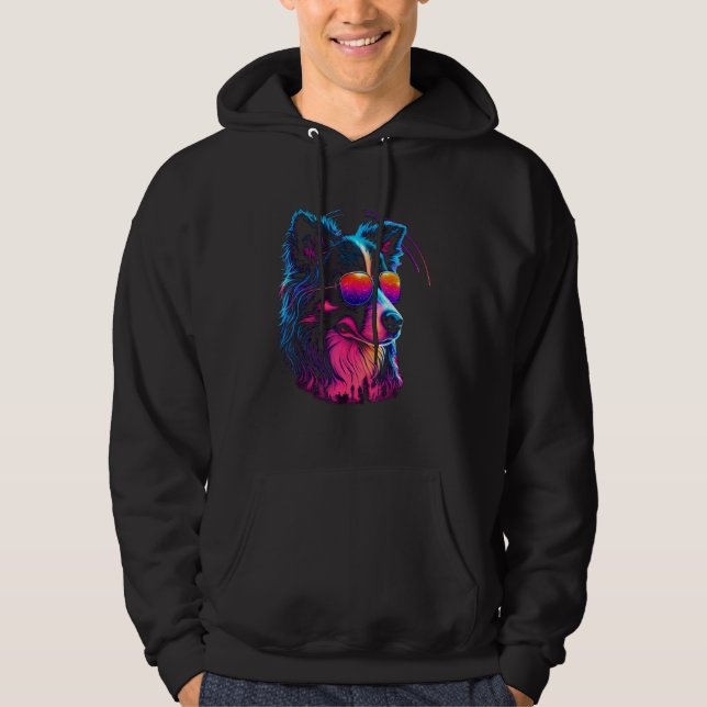 Border Collie Dog owner Vaporwave Notorious DJ Hoodie (Front)