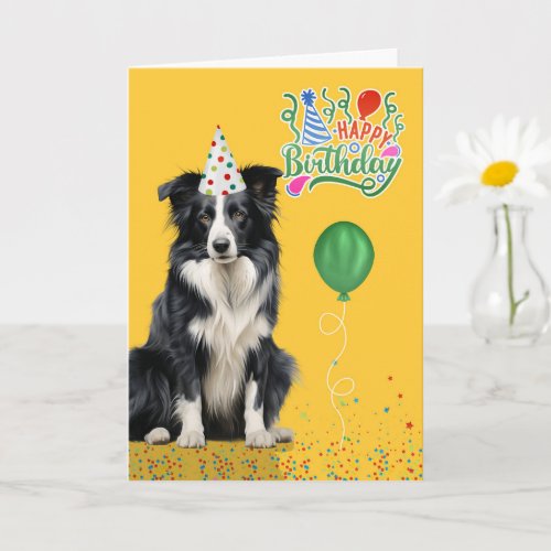 Border Collie Dog Party Hat Yellow Birthday