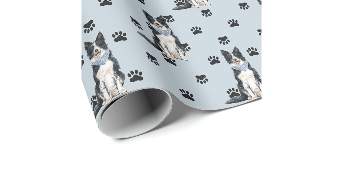 Border Collie and Paw Print Wrapping Paper Sheets